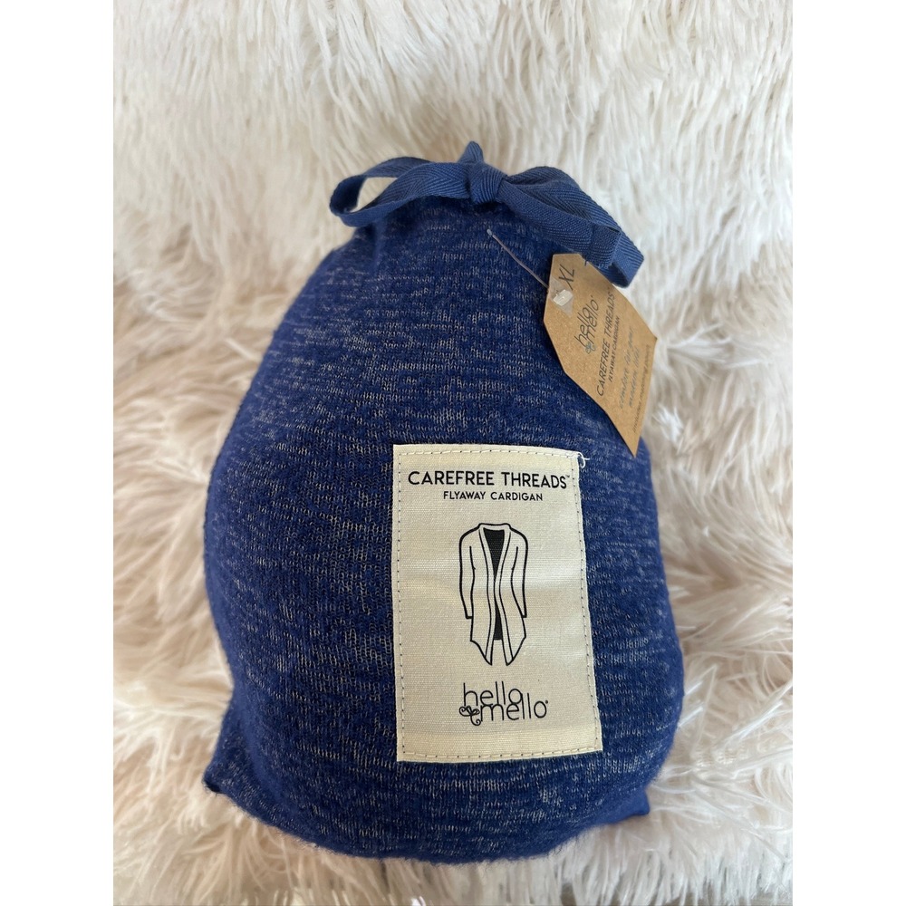 Hello Mello Carefree Threads Flyaway Cardigan Womens XL Blue Marl Travel Pouch - Picture 2 of 13